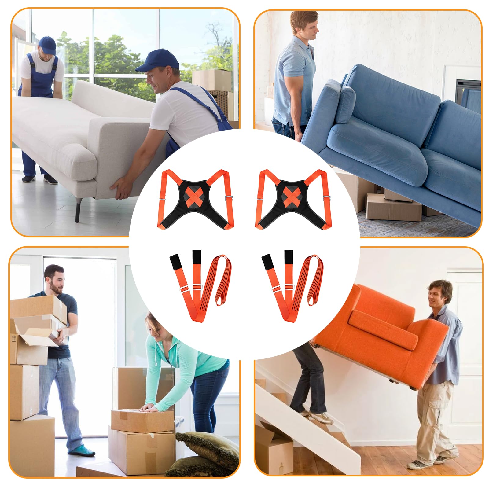 Juego de correas para 2 personas, capacidad de carga de 800 kg, con chalecos acolchados para los hombros, correa multifuncional para elevación de muebles para mudanzas y transporte, incluye acolchado