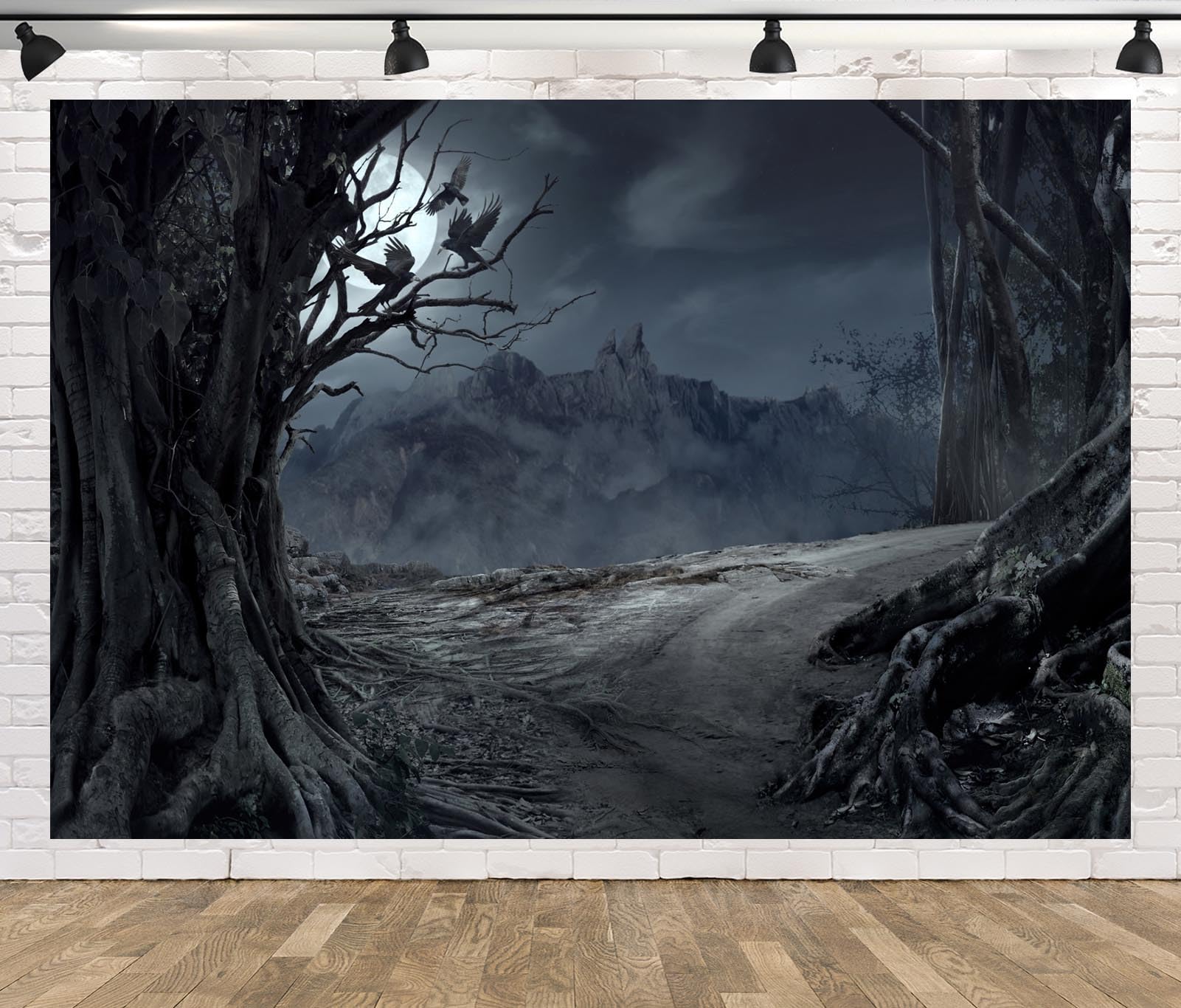 Fondale Fotografico YongFoto In Vinile, 1x1,5 M, Tema Halloween Casa Nel Bosco Con Pipistrelli E Zucca
