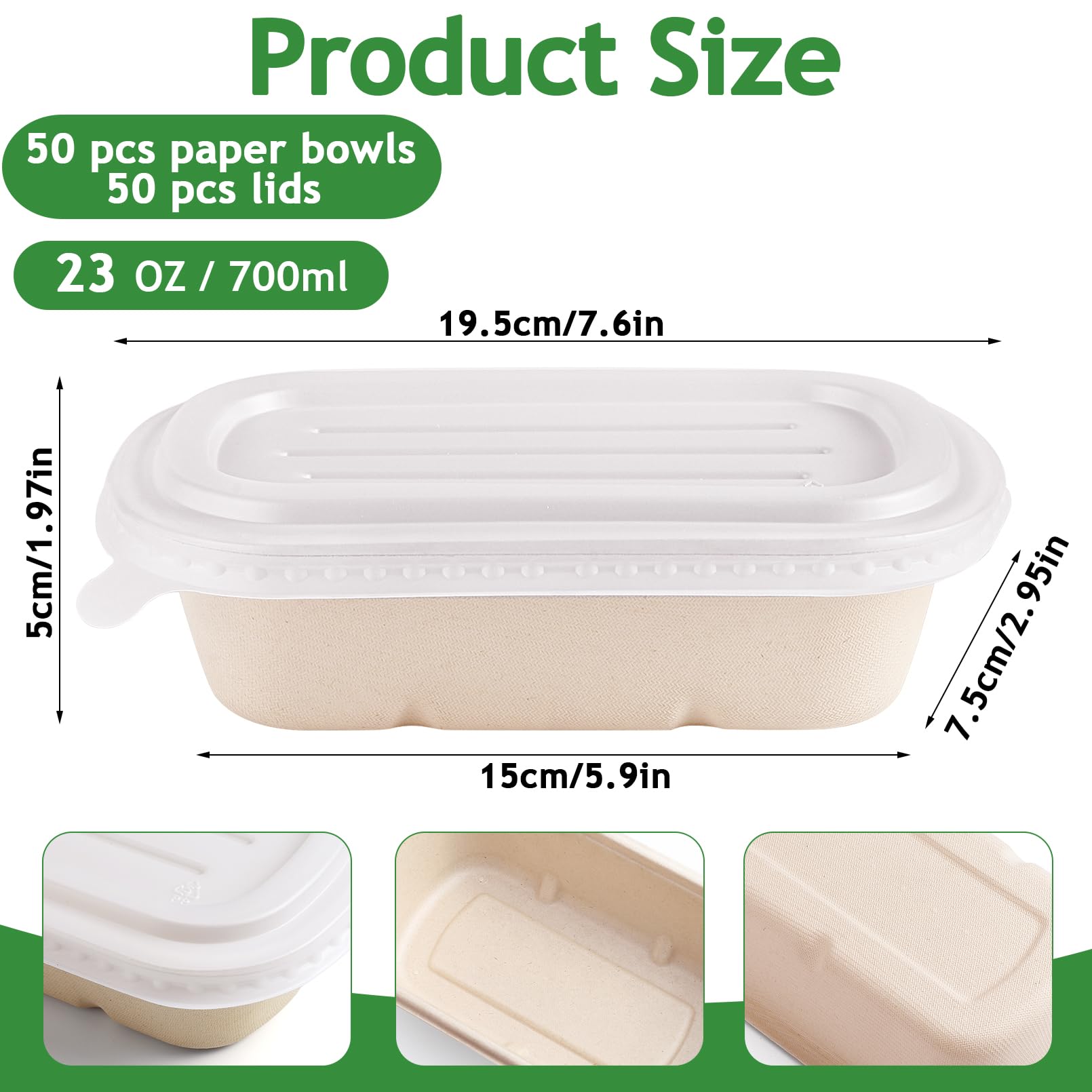 Lot de 50 bols en papier kraft avec couvercle - 700 ml - Bols en carton marron à emporter - Boîte en papier kraft réutilisable - Pour les repas à emporter, le travail, les voyages