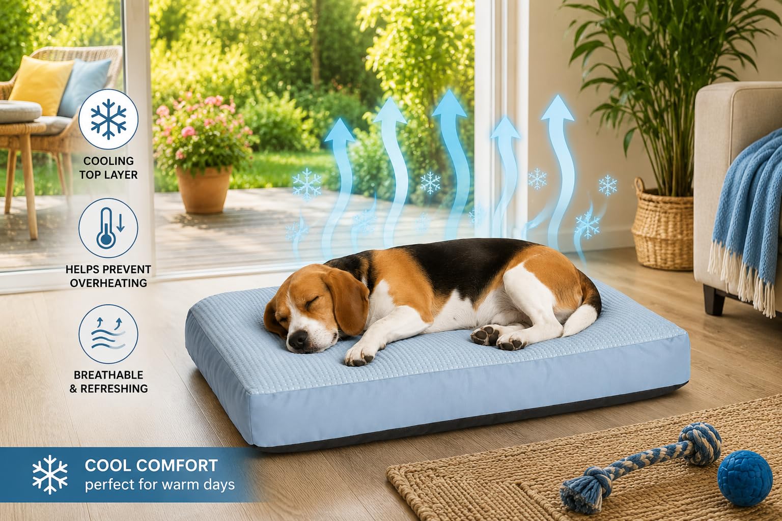 hundebett - katzenbett - Kühlmatte - rechteckiges Kissen Varga Blau - Abnehmbarer Bezug - rutschfeste Unterseite - kühlend im Sommer und gemütlich im Winter - 80 x 60 cm - Flamingo