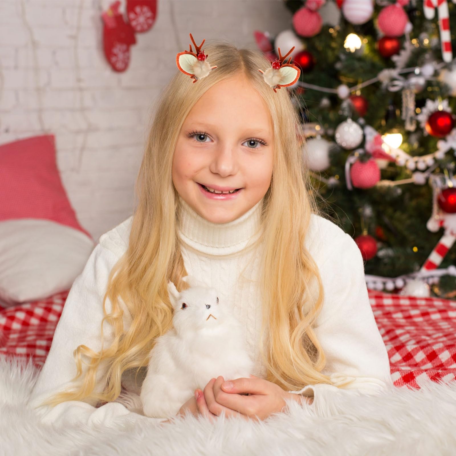 4PCS Reindeer Antlers Christmas Hair Clips,Christmas Hair Accessories Hairpin,Cute Girl Christmas Day Hair Clip,Elf Deer Ear Antlers Headdress for Women Kids Adults and Party Favors Ornament Gift - Image 4