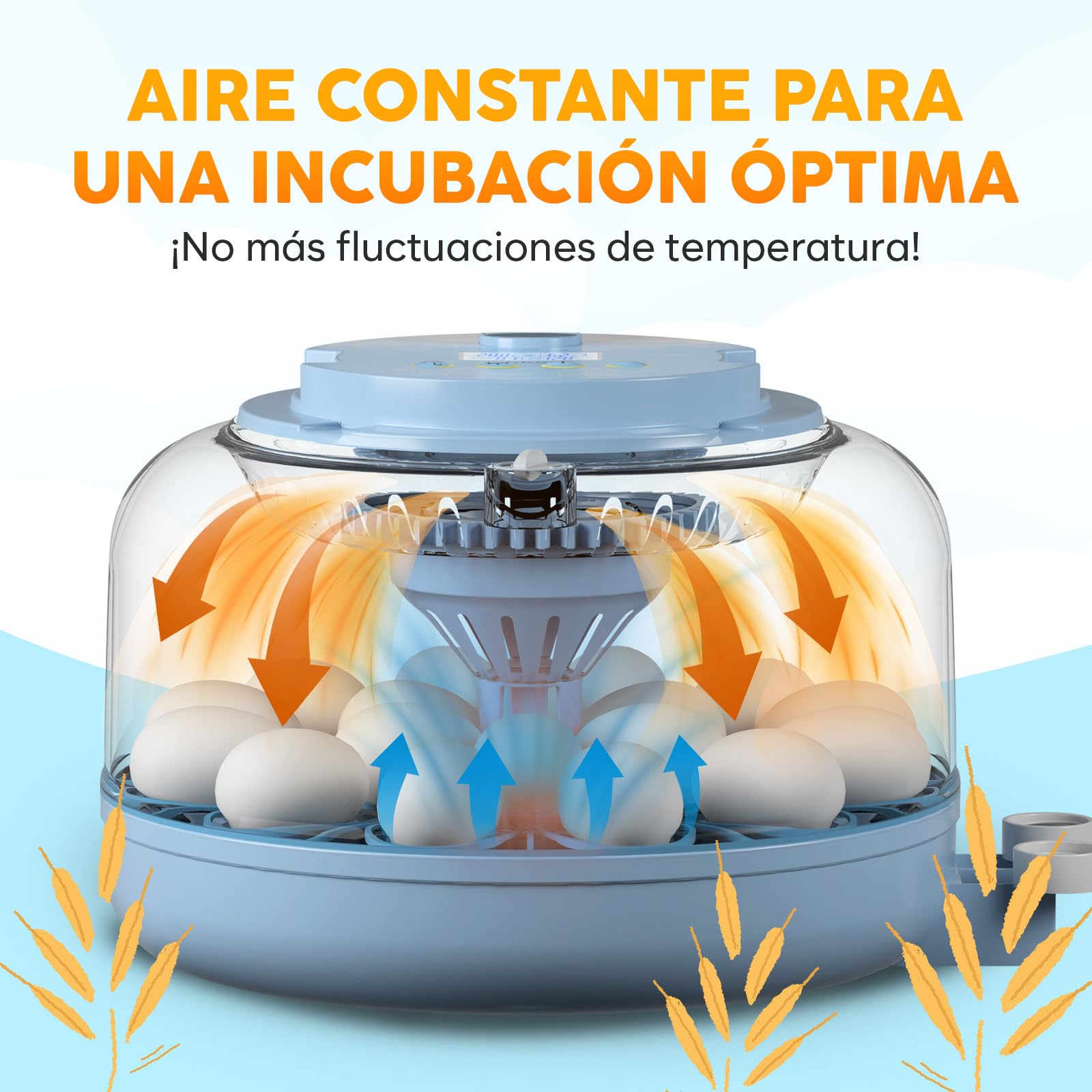 Incubadora de Huevos Automática 18 Huevos – Incubadora con Giro Automático, Control de Humedad, Botellas de Agua, Ventilación, Vista 360° y Luz para Revisar Huevos | Alarma de temperatura con ventilador interno, mire-huevo incorporado, vista de 360 grados