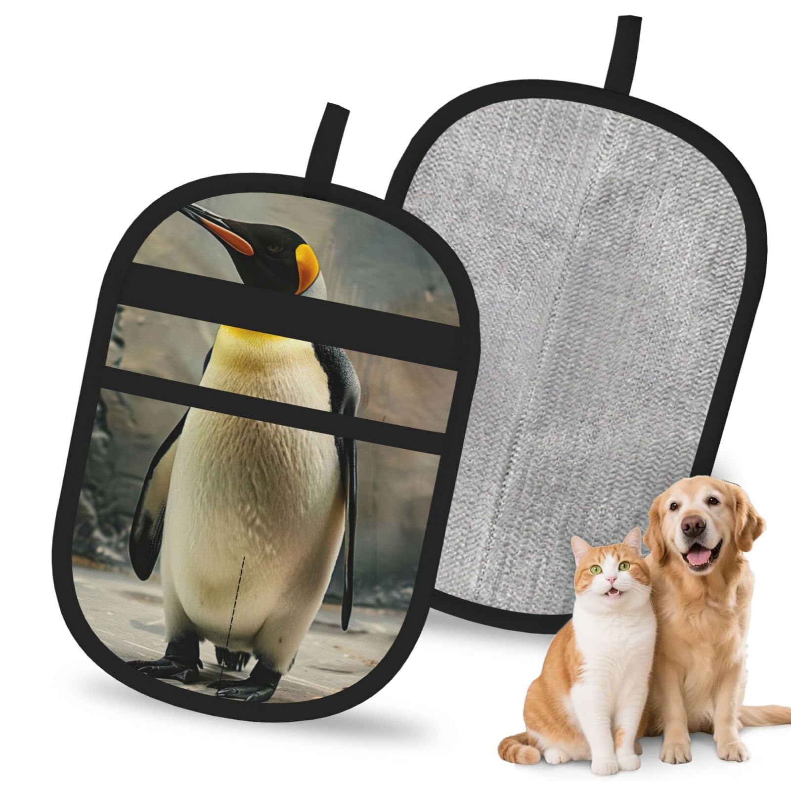 Penguin Print Pet Hair Remover Gloves Grooming Cleaning Accessory Reusable Deshedding Tool