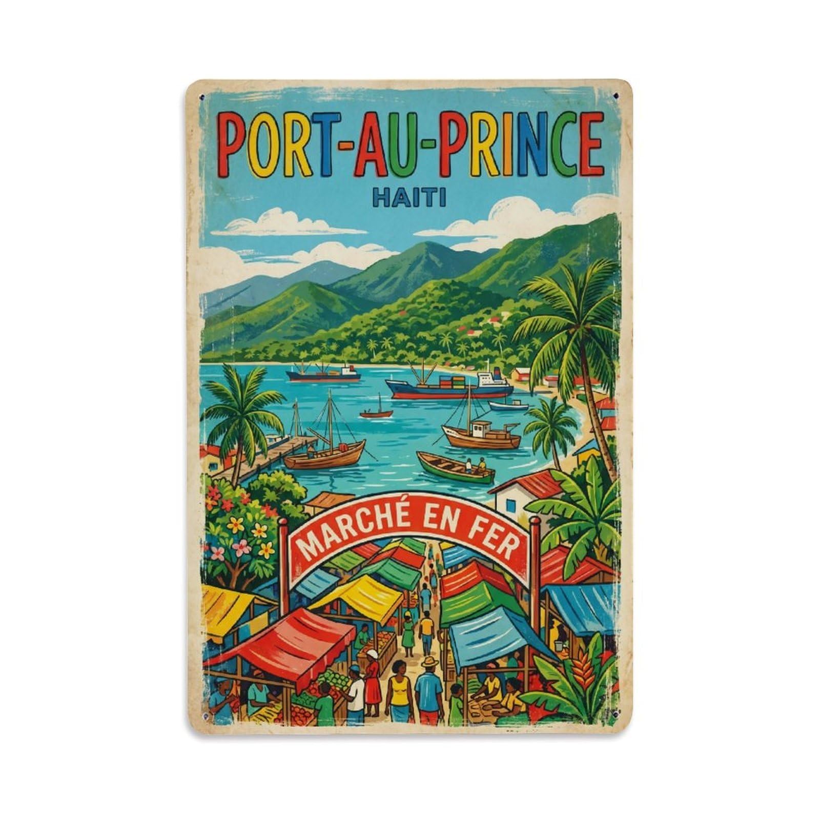 Huiyhb 8X12inch(20X30cm) Travel Haiti Port-Au-Prince Retro Metal Tin Sign