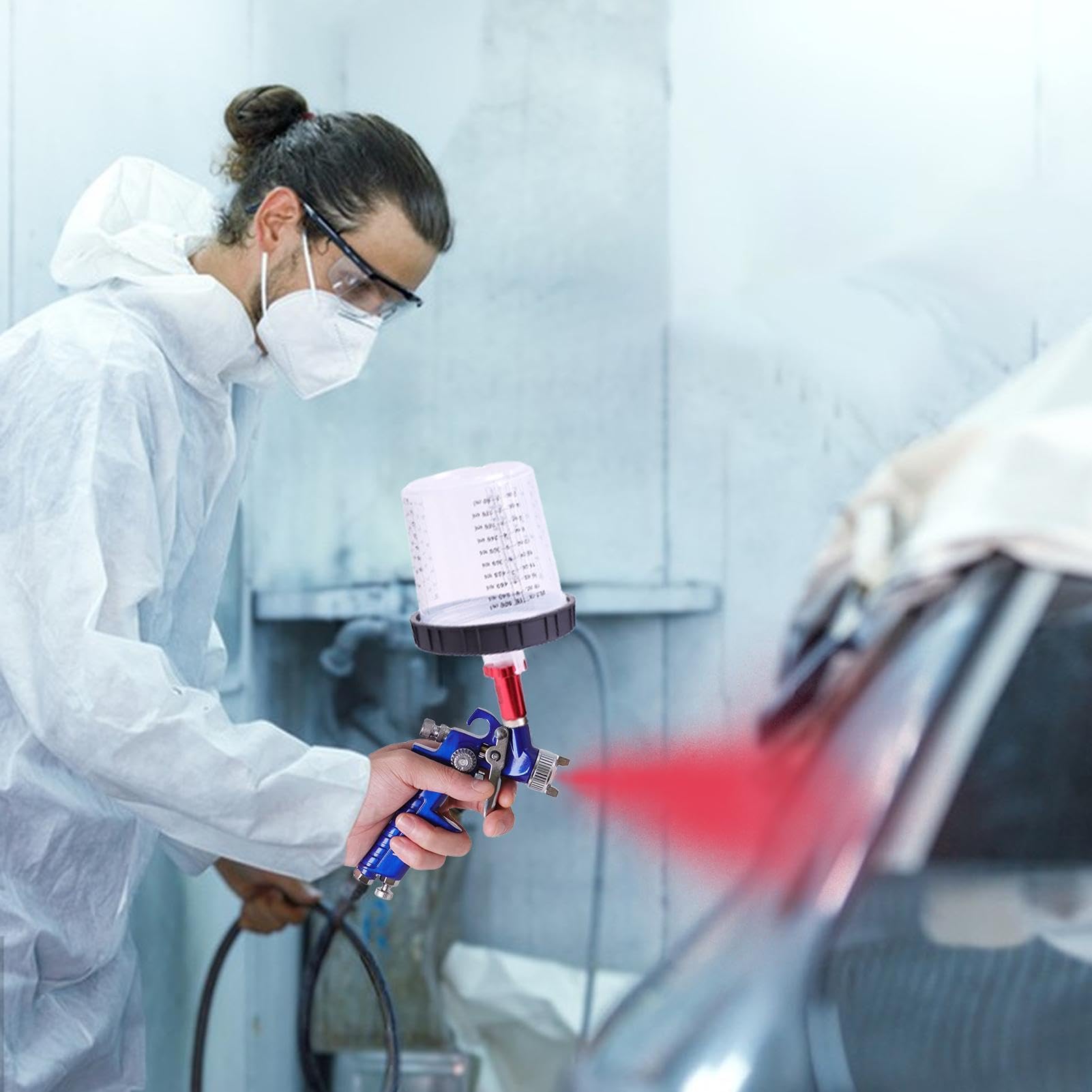 Generico Tazze per Spruzzatore di Vernice per Auto - Fodere per Pistola Senza Lavaggio, Miscelatori in Trasparente | Contenitore per Fluido Motore Monouso da Dieci Pezzi, Pacchetto Hardware di