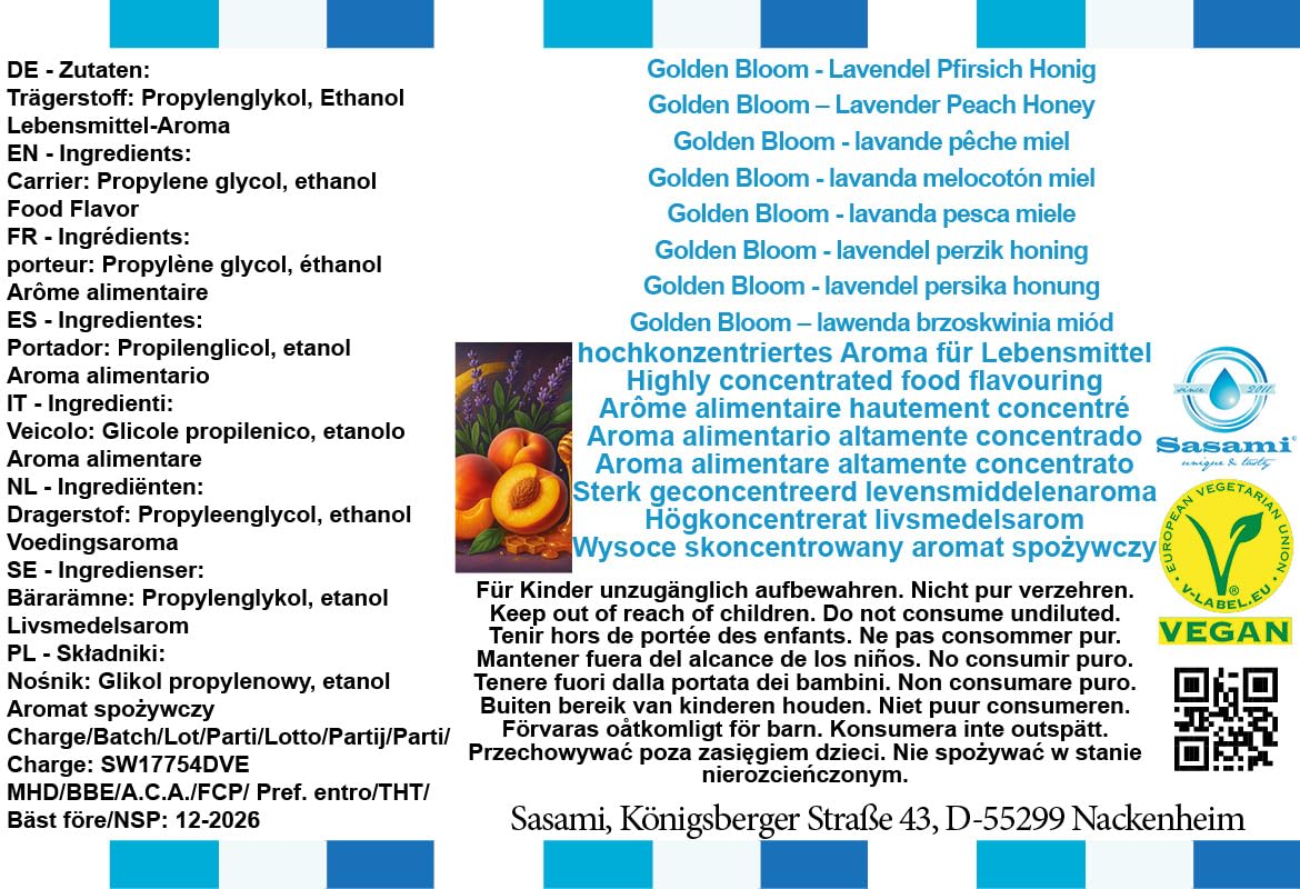 Golden Bloom – lawenda brzoskwinia miód aromat koncentrat – Wegański – Sasami – 100ml