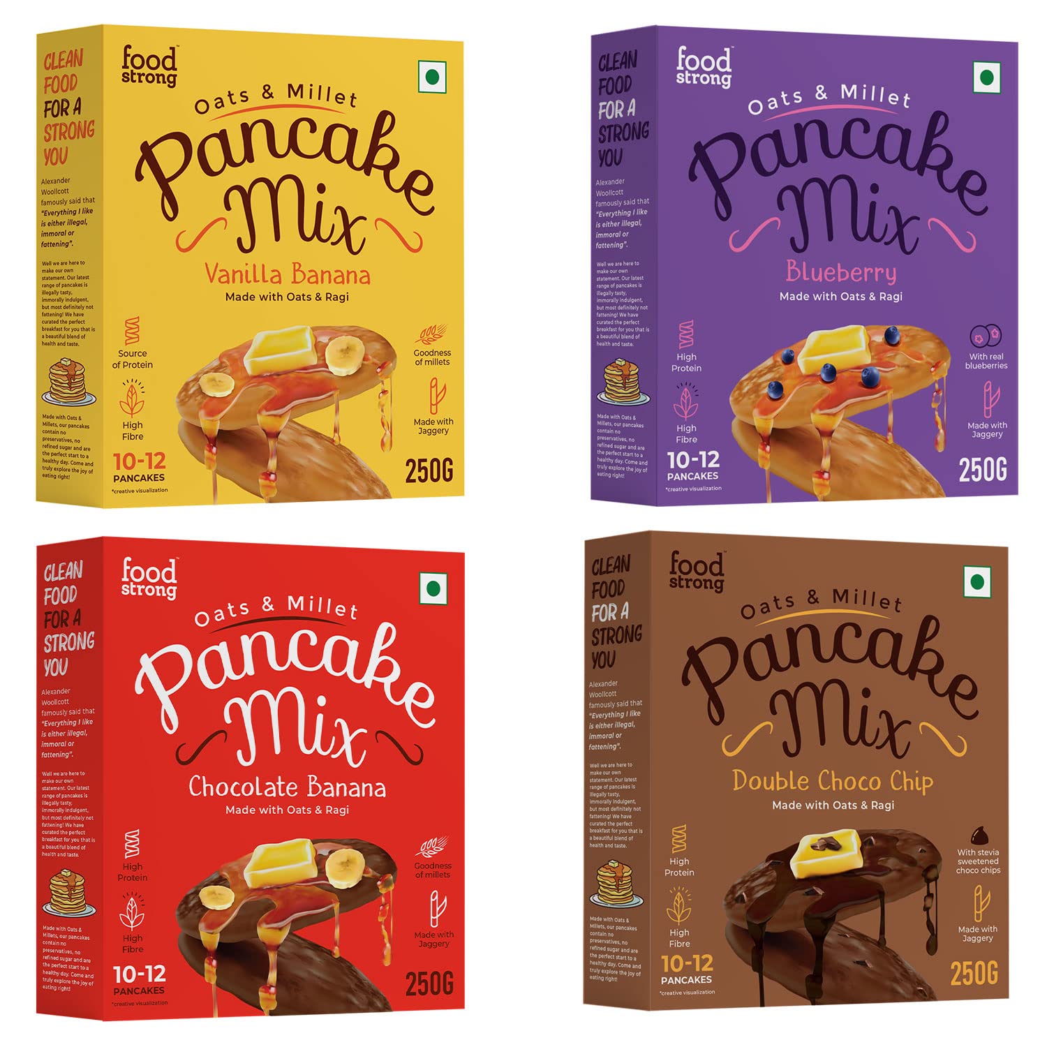 Foodstrong Oats & Millets Pancake Mix (Vanilla, Chocolate, Blueberry & Choco Chip), High Protein & Fibre, No Maida, No Refined Sugar - With Jaggery, Eggless Instant Breakfast Mix 250g x Pack of 4 (B0C1Z63T8N) Amazon Price History, Amazon Price Tracker