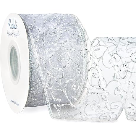 Glittery White and Silver Christmas Tree Ribbon