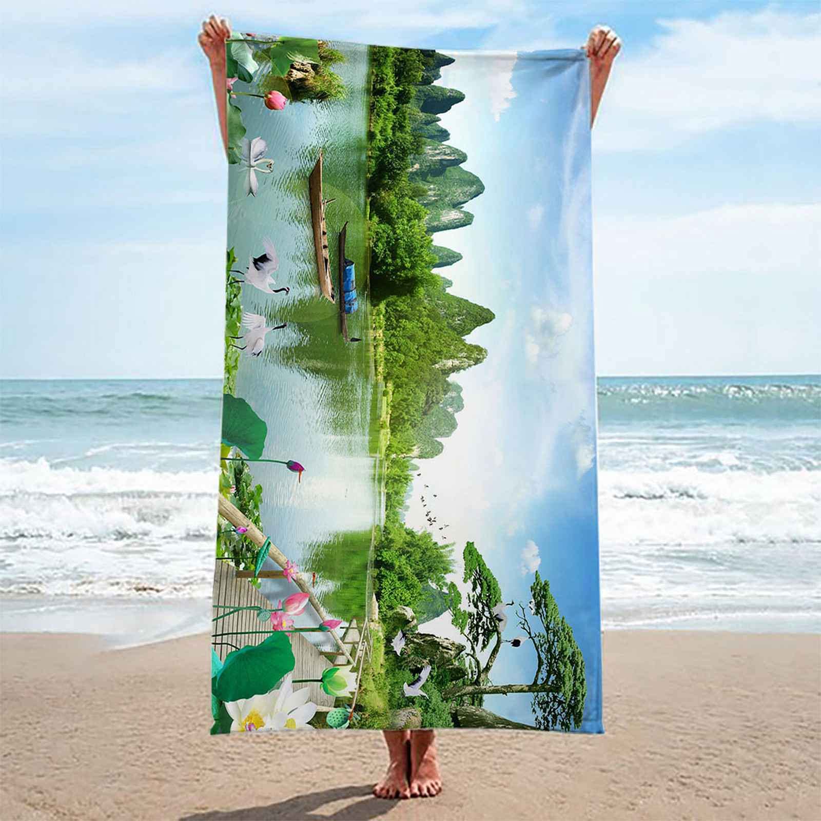 Telo Da Mare 3D Paesaggio Verde Stampato Asciugamano Da Spiaggia 150x200cm Asciugamano Microfibra Grande Antisabbia Leggero Telo Mare Per Sport Piscina Viaggi In Famiglia Vacanze