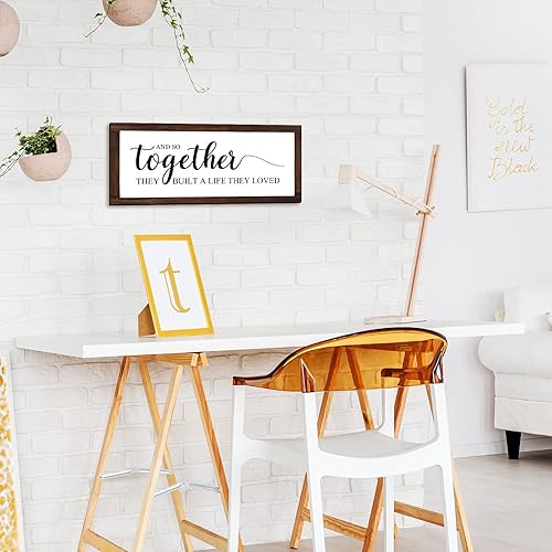 Miniatura 3 de Jetec Letrero con texto en inglés "Together They Built A Life They Loved - Letrero de 14 x 6.4 pulgadas, decoración de pared rústica y moderna de