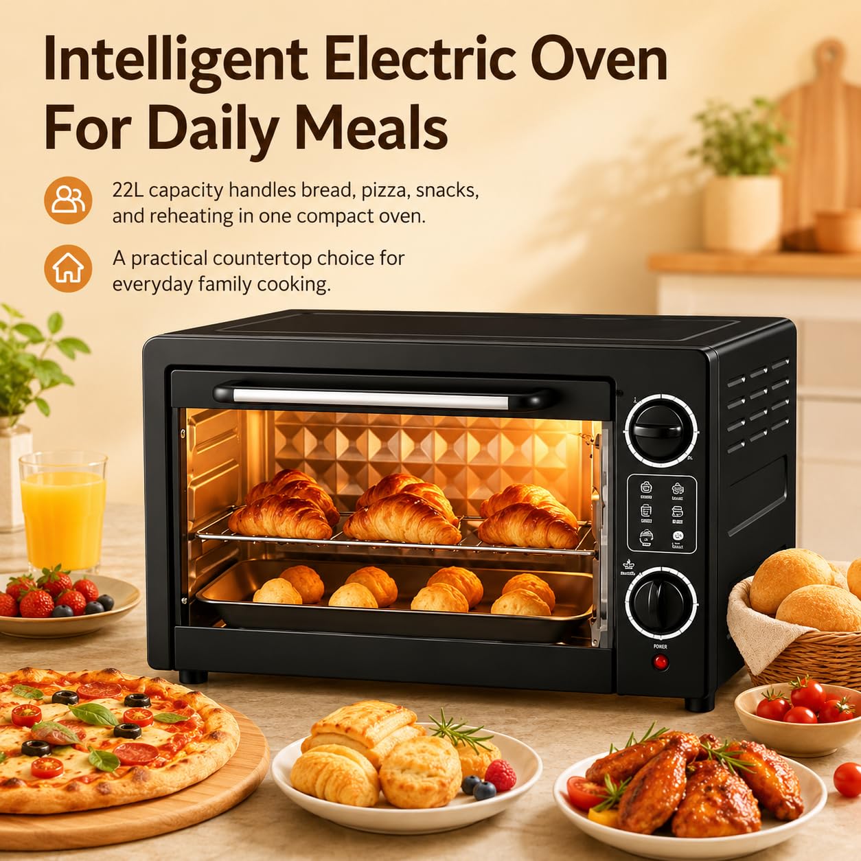 Forno elettrico intelligente, 22 L, 1000 W, 90-230 ° C