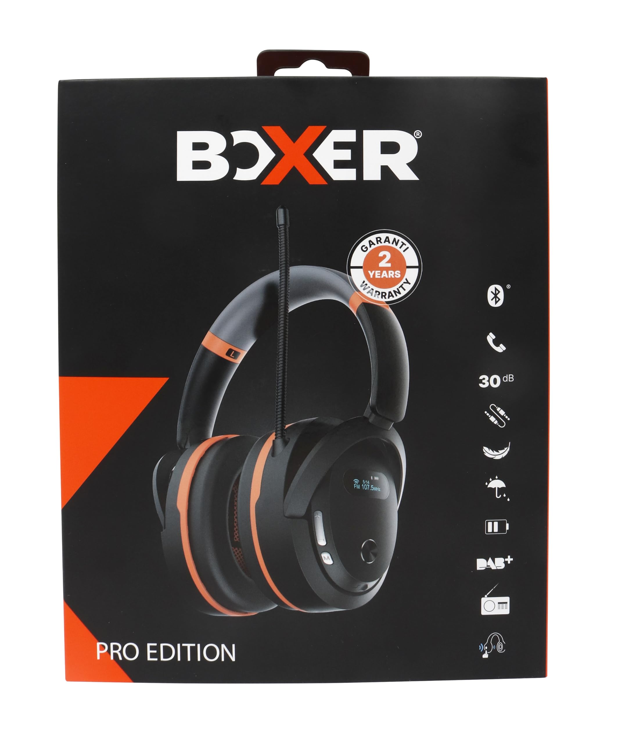 Boxer® Protección auditiva electrónica Bluetooth 5.3 – Certificado EN352, radio DAB/FM, modo ambiente (LIS), 30 dB SNR, batería de 30 h, USB-C, IPX4 – Protección auditiva