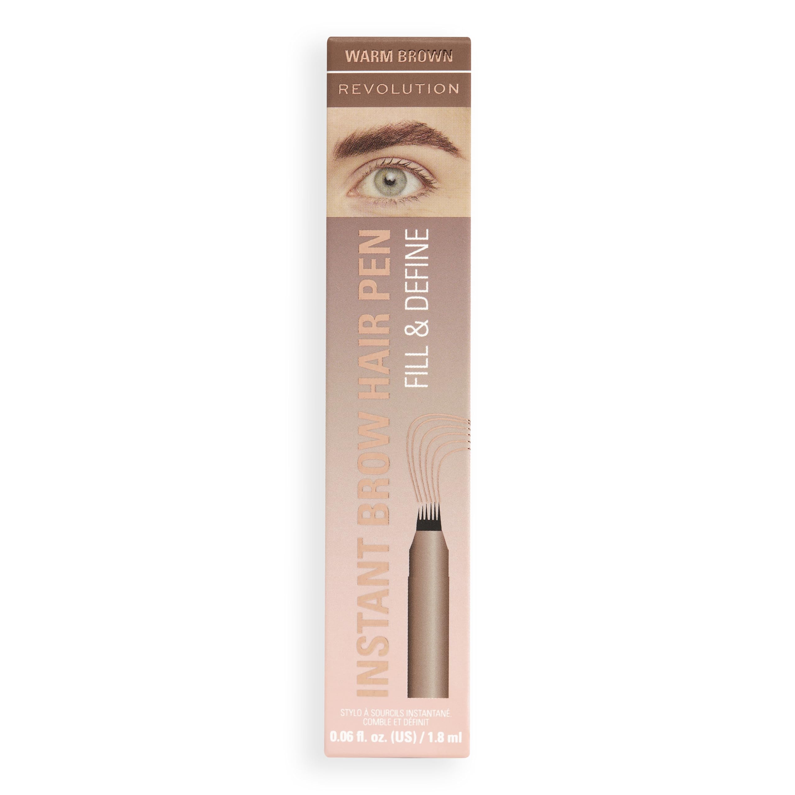 Revolution Instant Brow Hair Pen, Applicatore di Precisione per Tratti Sottile Effetto Pelo, Matita per Sopracciglia Lunga Tenuta, Marrone Caldo, Vegan & Cruelty-Free, 1,8 ml