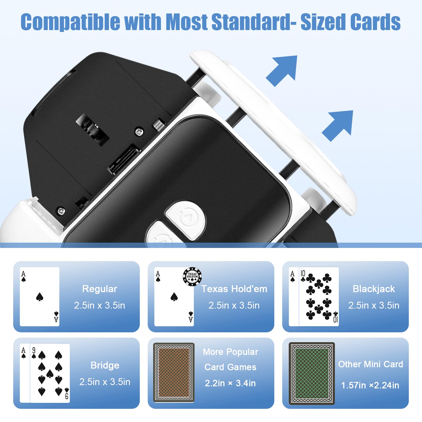 BEE&FLOWER Mischia Carte Automatico - Elettrico, Ricaricabile, Portatile e Silenzioso, Compatibile con 1–2 mazzi Standard Come Poker, Blackjack e Altri Giochi di Carte