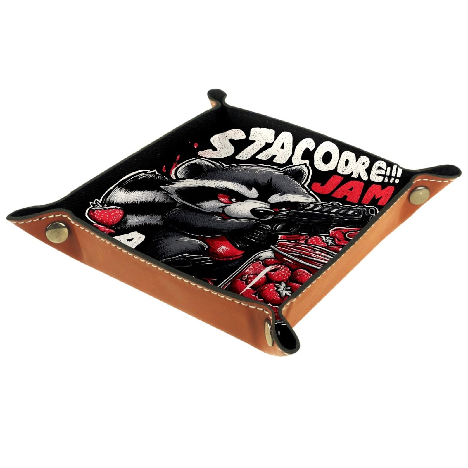 VAPOKF Raccoon Dice Trays Quadrilateral Dice Folding Tray Microfiber Leather Holder for Table Games RPG DND, 20.5 × 20.5 cm