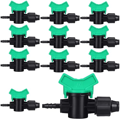 Hiboom 10 piezas de accesorios de riego de cinta de goteo de 58 pulgadas (0.630 in) x 14 pulgadas, válvula adaptadora de despegue de tubería de púas