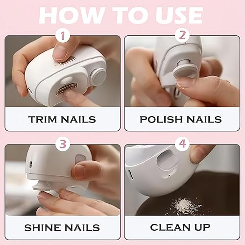 Miniatura 7 de Cortaúñas eléctrico, 3 en 1, cortaúñas eléctrico automático con pulido para dedos de manos y pies, cortaúñas con 2 velocidades ajustables para
