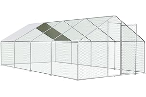 4 Unit Spacious Metal Chicken Coop with Attached Chicken Run Pen and Anti-UV Waterproof Cover