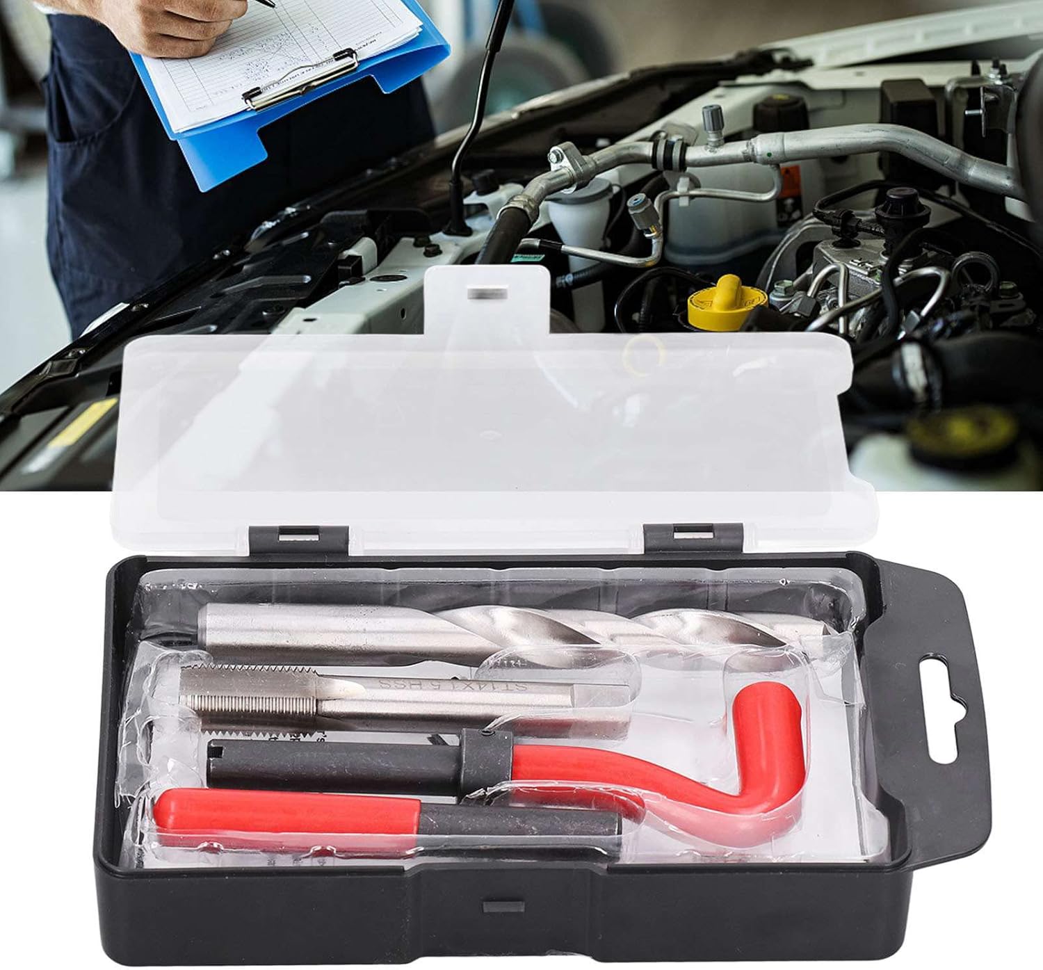 15Pcs Set Thread Repair Kit, Stainless Steel Thread Repair Kit M14x1.50mm, Insert Compatible Hand Tool for Auto Repairing