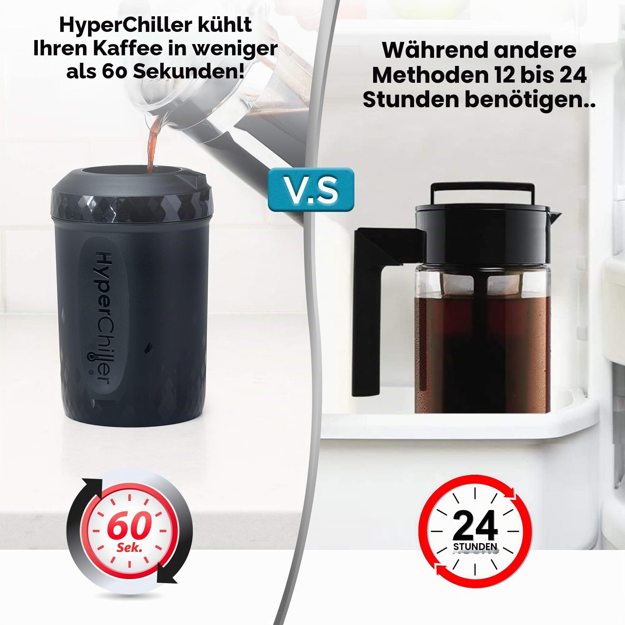 HyperChiller HC3 Eiskaffee-/Getränkekühler, patentiert, verbessert, stärker und langlebiger Fertig in einer Minute, wiederverwendbar für Eistee, Wein, Spirituosen, Alkohol, Saft, 355 ml, schwarz