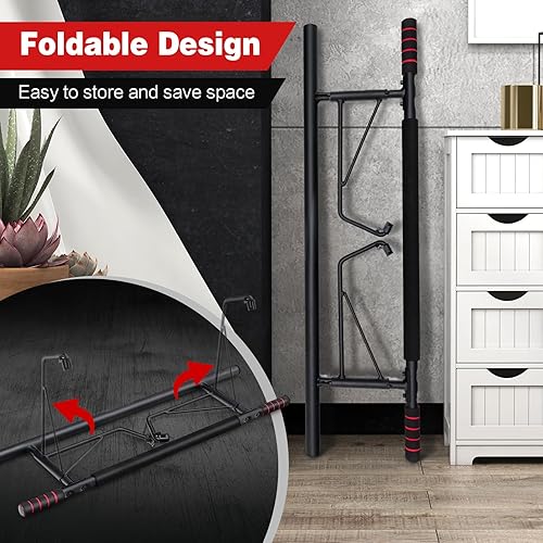 Miniatura 6 de GYMAX Barra de dominadas, marco de puerta plegable con agarre de espuma, barra de barbilla de agarre múltiple resistente de 400 libras para puerta,