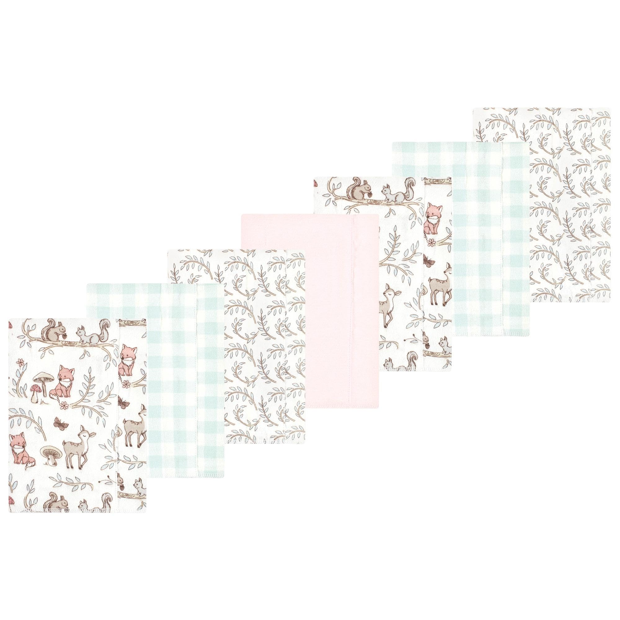 Luvable Friends Hudson Baby Flannel Burp Cloths 7pk, Pink Forest Friends