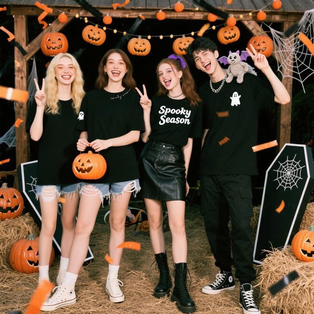 Halloween Shirts Spooky Season Shirt Women Cute Ghost V Neck Shirt Fall Holiday Matching Tops - Image 2