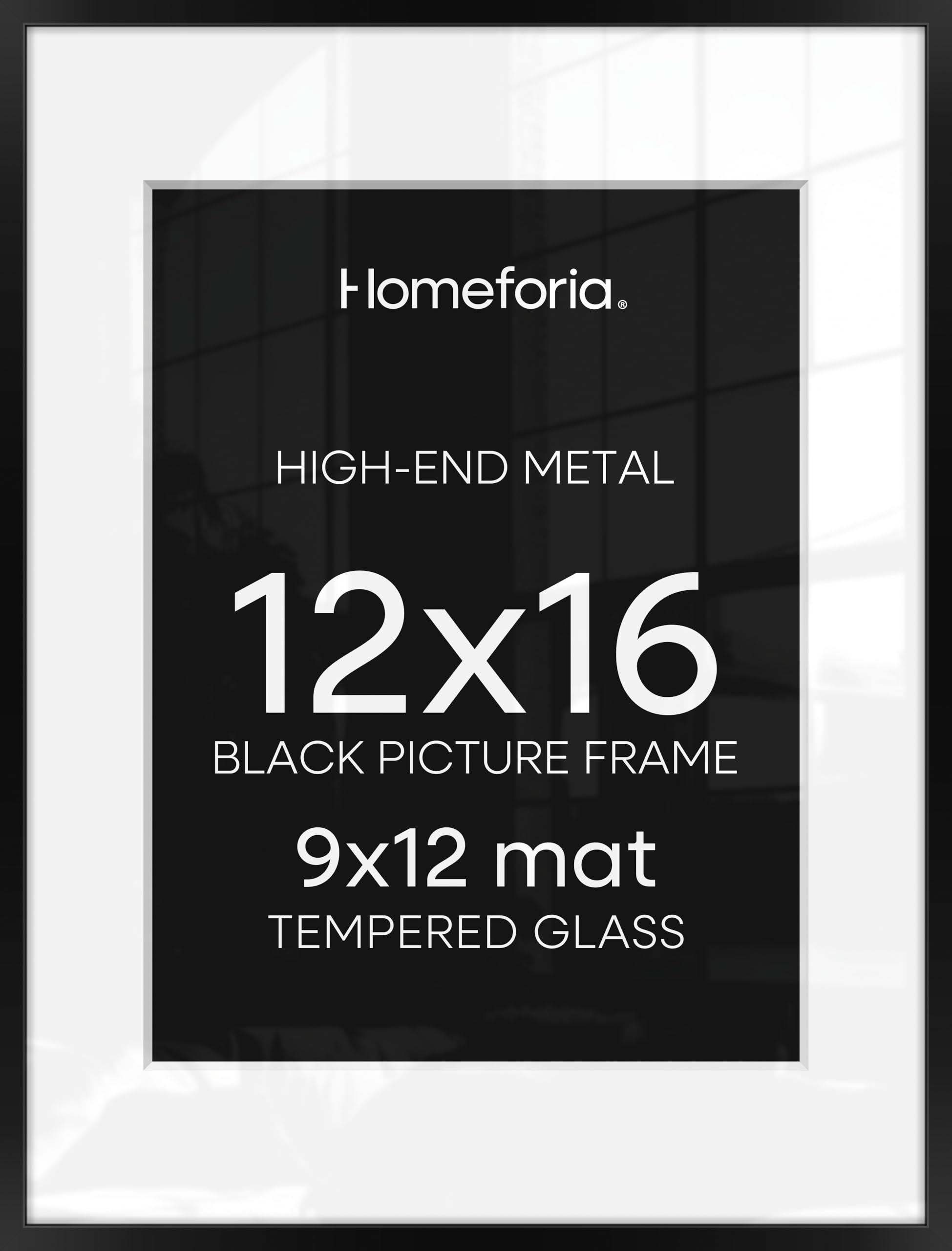 Homeforia 12x16 Black Picture Frame, High-End Metal, 9x12 Mat, Glass | High End Aluminum, Tempered Glass, Acid-Free 9x12 Removable Mat, 12x16 in Edge-to-Edge Display 16x12, Wall Kit, Set Of 1