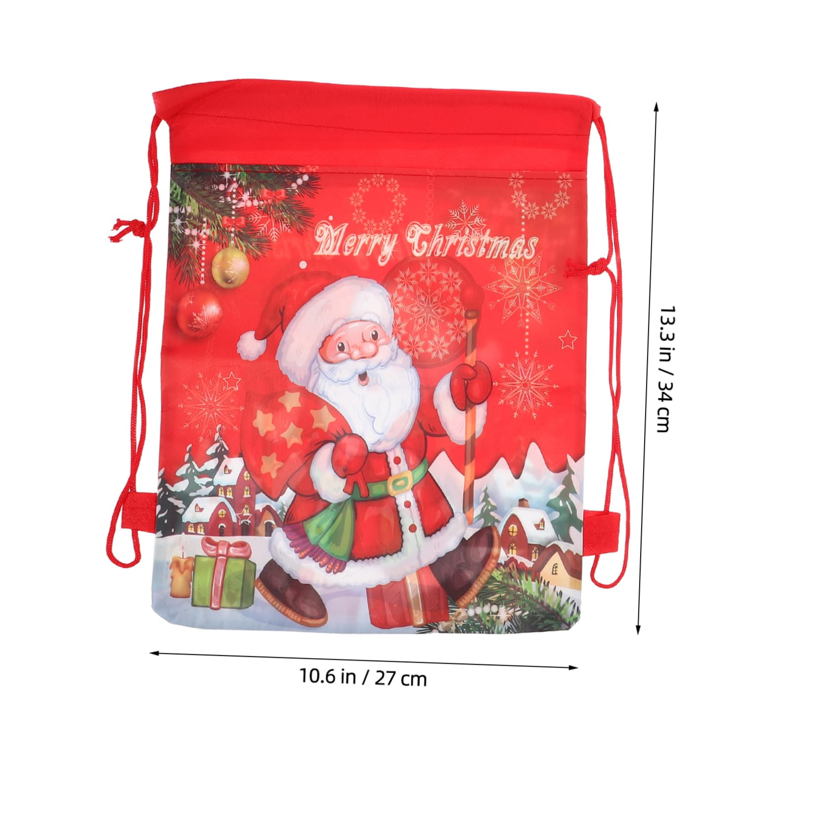 Amosfun 12Pcs Christmas Santa Sack Drawstring Bag Nonwoven Xmas Package Storage Gift Bag Christmas Event Party Decoration - Image 2
