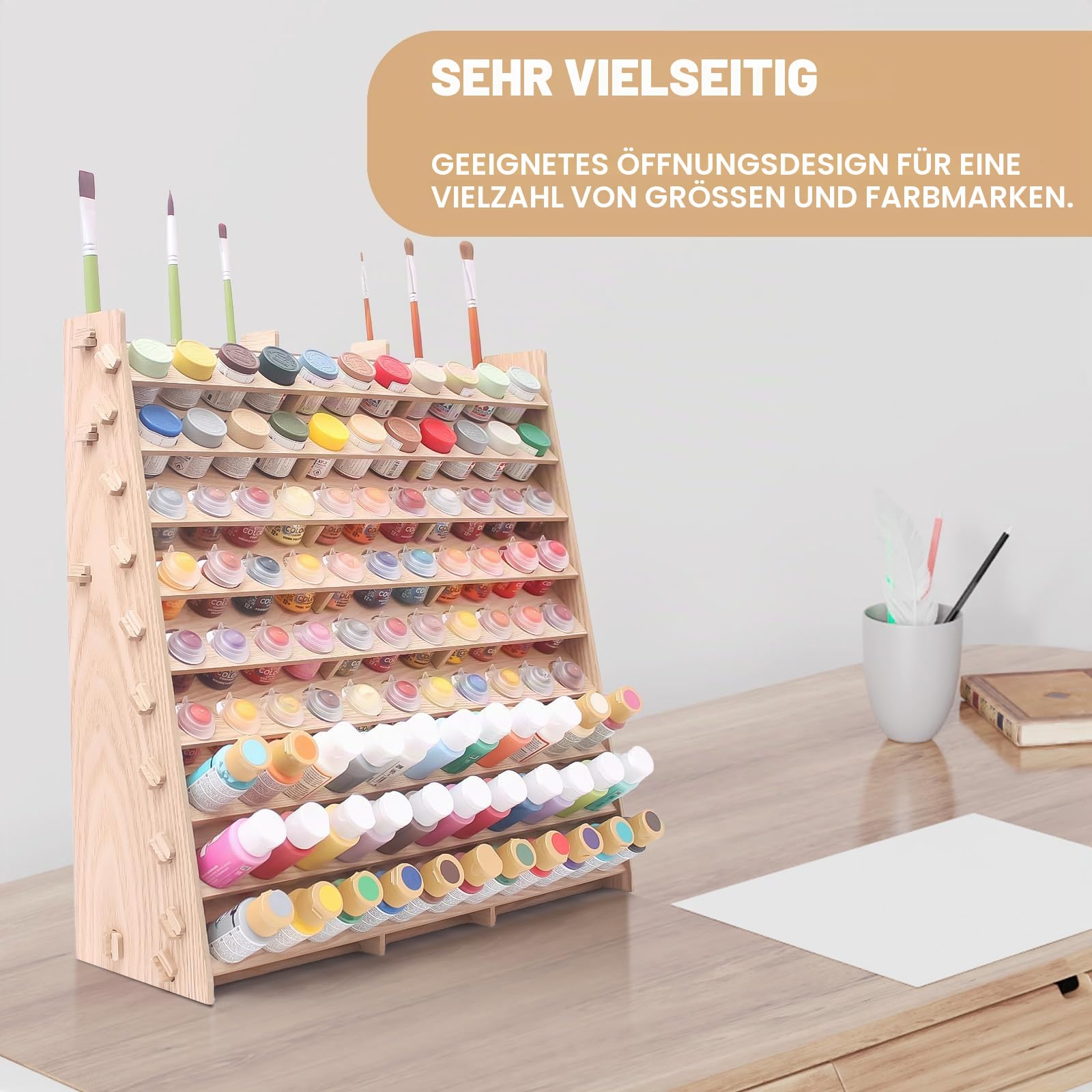 Großer Farb-Organizer aus Holz mit 60 Flaschen, 60 Flaschen, Pinselregal für Acryl, Öl, Handwerk, Hobby, Mini-Modellfarbe, Mal-Organizer für Künstler (horizontal) (Vertical)