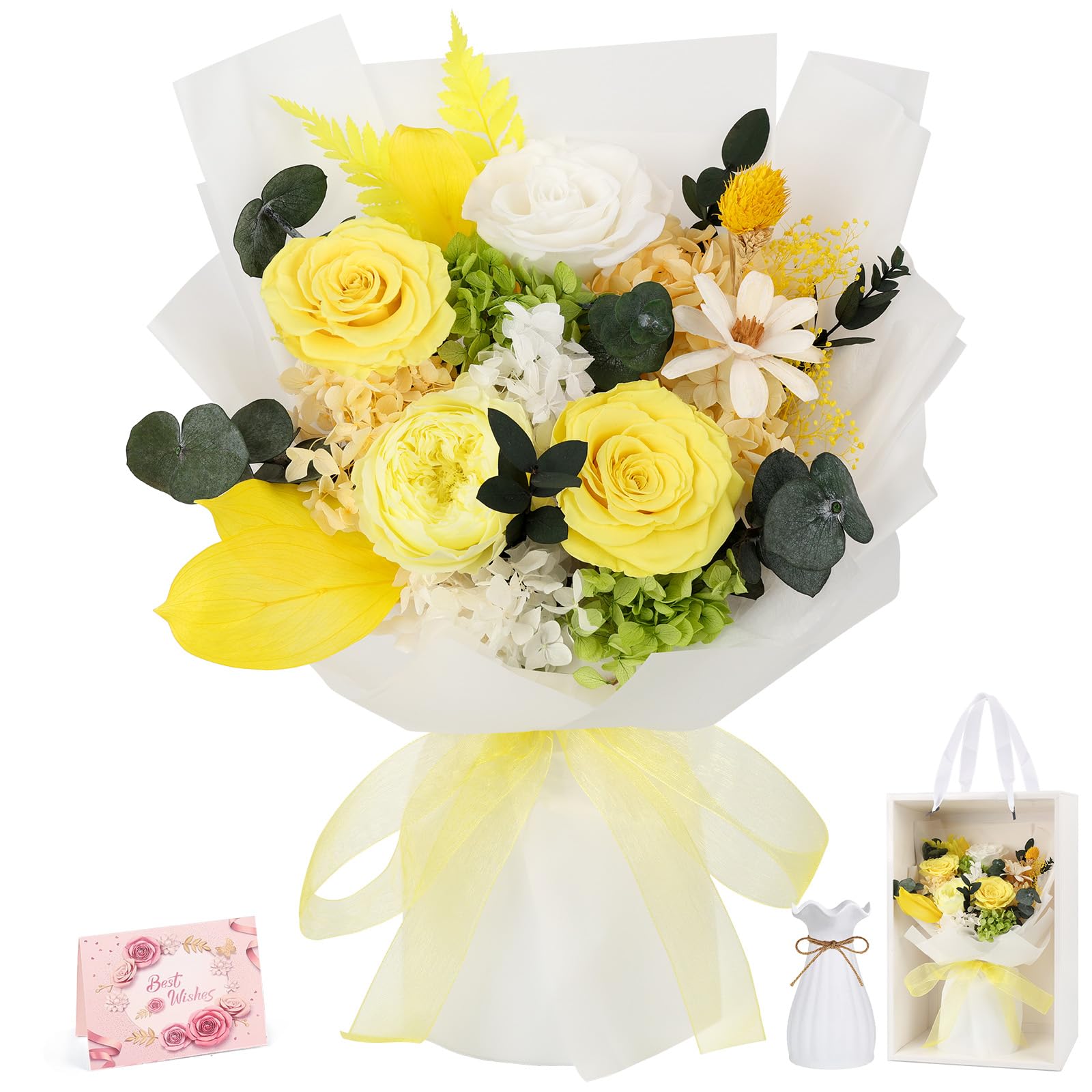 Flowers for Delivery Prime Preserved Flowers Bouquet with Vase, Yellow