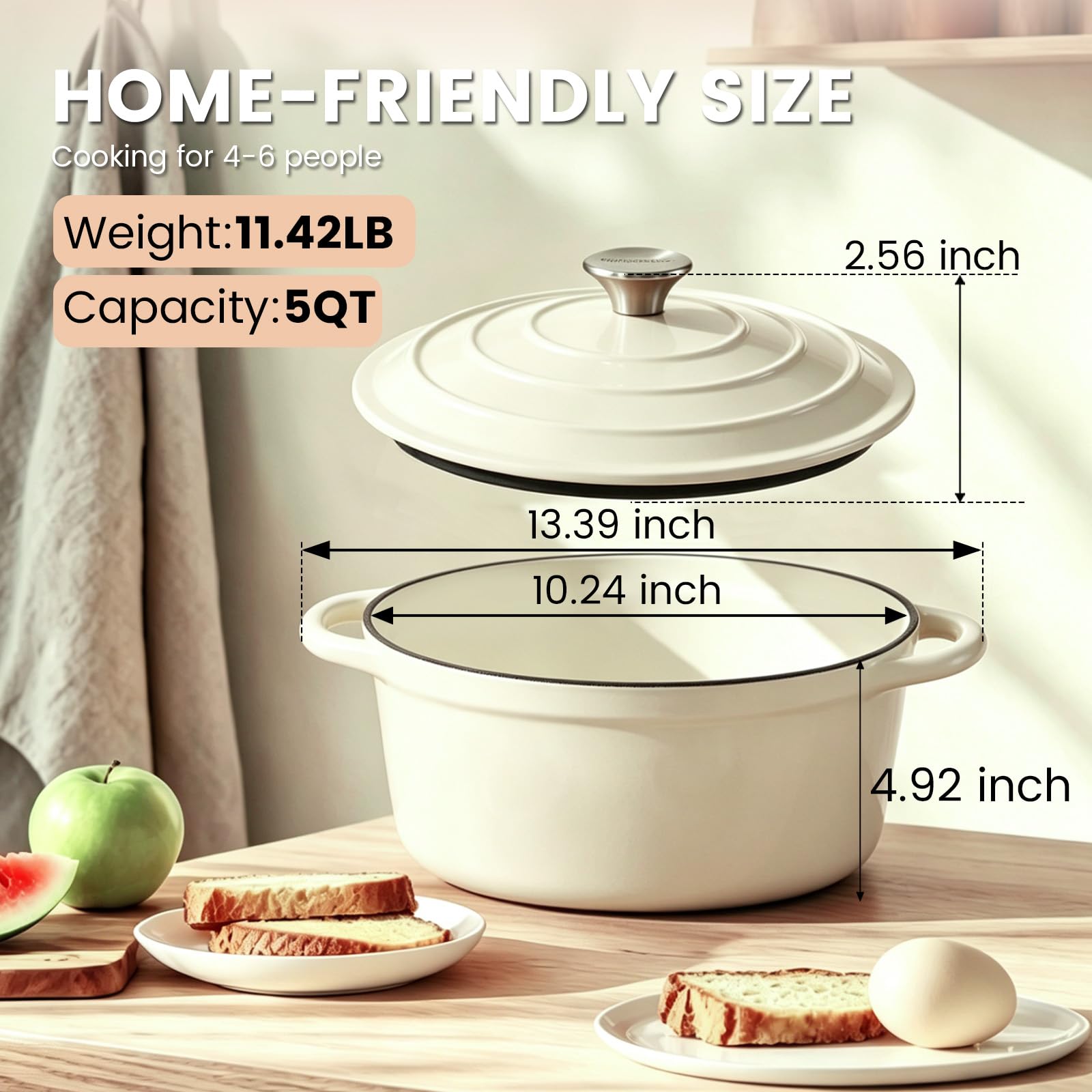 5 Qt Enameled Dutch Oven - Cream -8