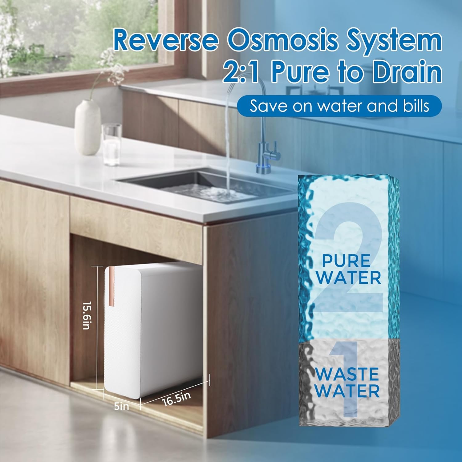GarveeHome Reverse Osmosis System, 600 GPD Tankless Reverse Osmosis Water Filter, 2:1 Pure to Drain, NSF/FC/SGS Certified, Under-Sink Water Filtration System