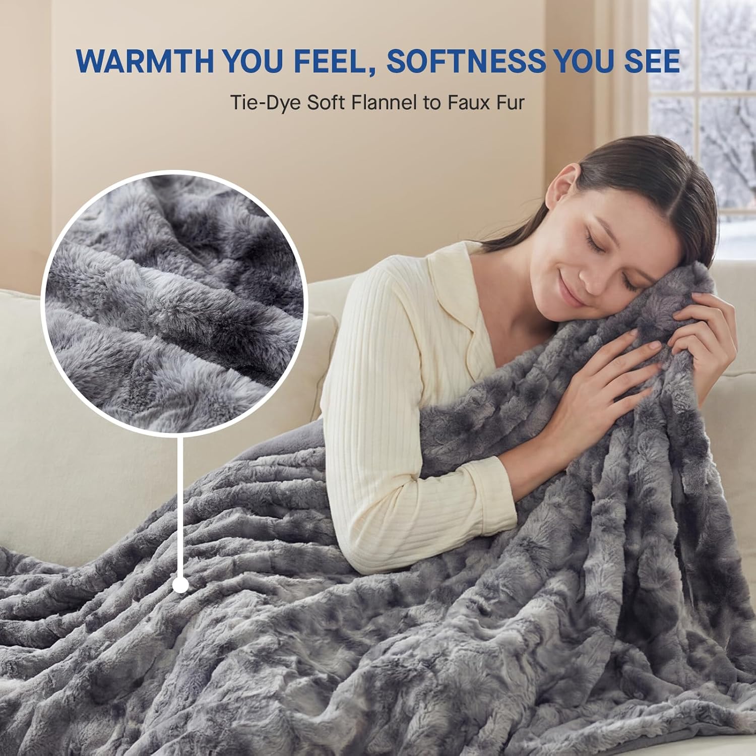 Sealy Electric Blanket Heated Throw, Faux Fur Heating Blanket with 6 Heat Settings & 2-10 Hours Auto Shut Off, Fast Heating & ETL Certification, 50x60 Inch, Grey