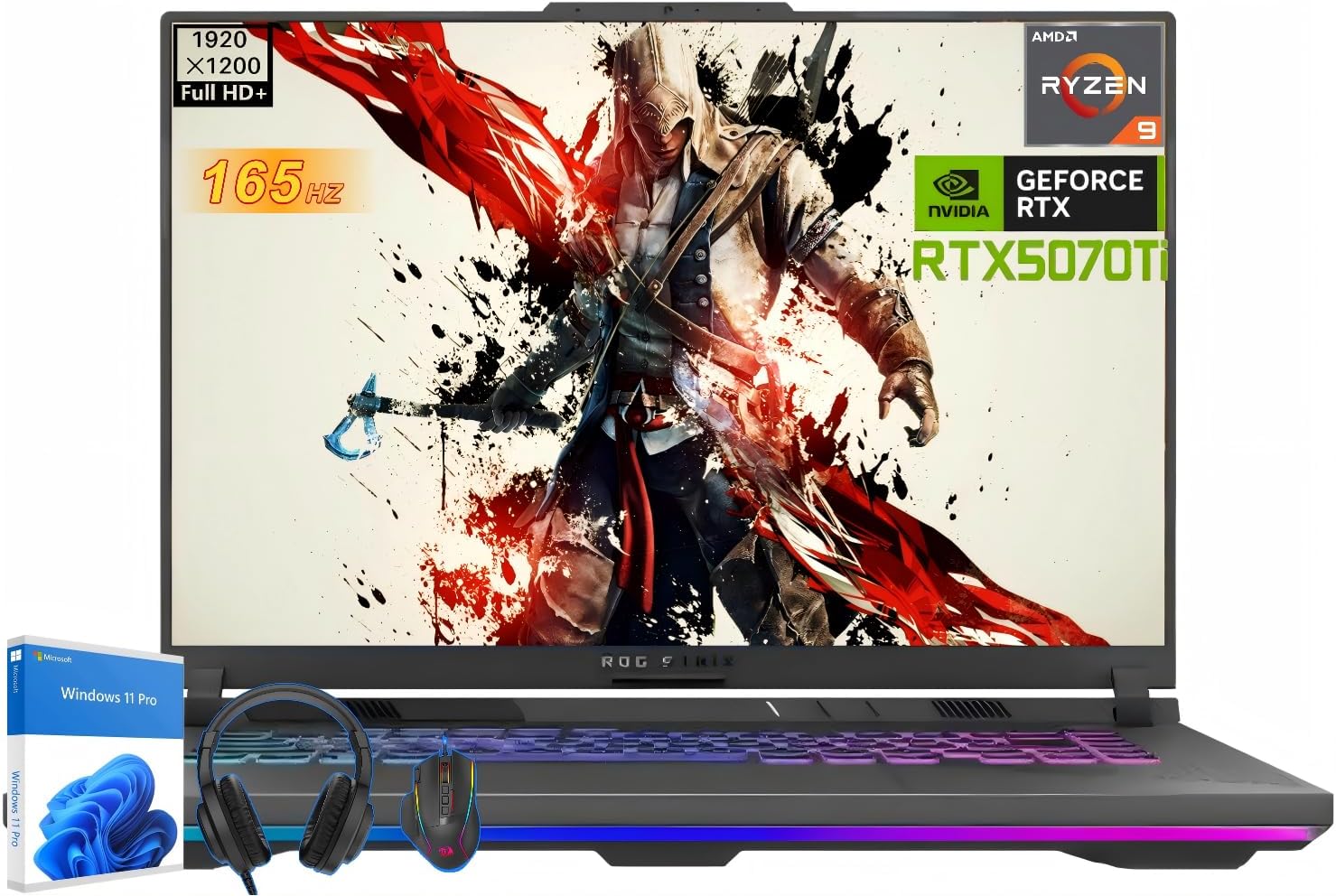 ASUS ROG Strix G16 Gaming Laptop, NVIDIA RTX 5070 Ti 12 GB, 16" WUXGA 165Hz G-SYNC Display, AMD Ryzen 9 8940HX (16-Core, up to 5.3 GHz), 32 GB DDR5 5600 MHz, 2 TB SSD, 4-Zone RGB, Windows 11 Pro