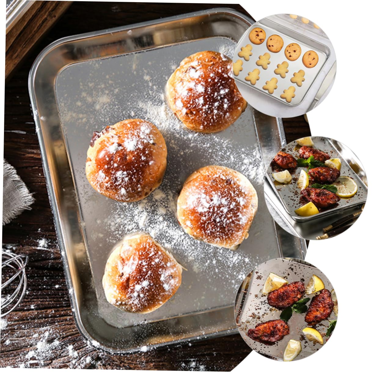 3Pcs Stainless Steel Baking Pan Baking Tray for Cookies Roasting and Food Serving Oven Bakeware