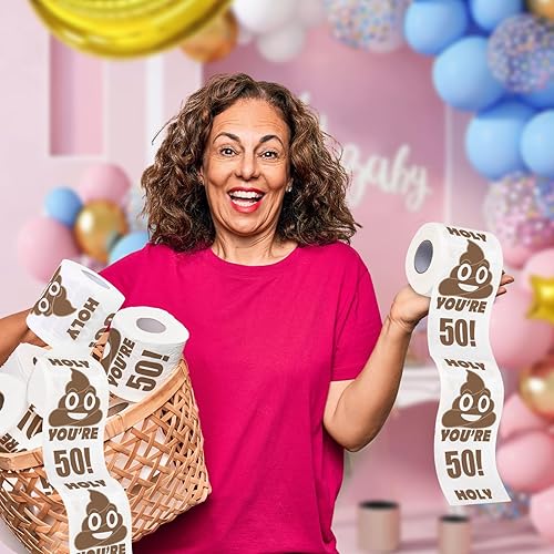 Miniatura 5 de Qpout Regalo de broma de papel higiénico impreso con texto en inglés "You're 50", regalo de cumpleaños para mejores amigos, rollo de papel higiénico