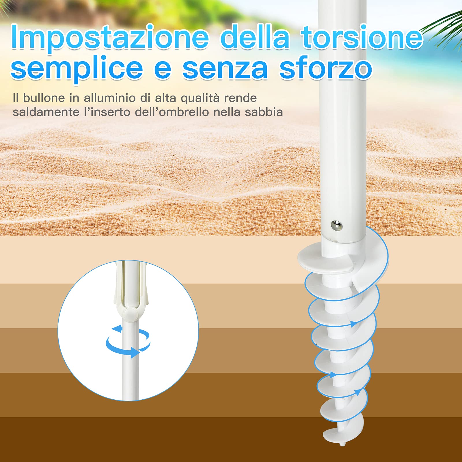 COSTWAY Ombrellone da Spiaggia 200 x 220 cm, Ombrellone da Mare con Inclinazione Regolabile, con Vassoio, 8 Stecche, Protezione UV, Impermeabile, Borsa di Trasporto (Blu Navy)