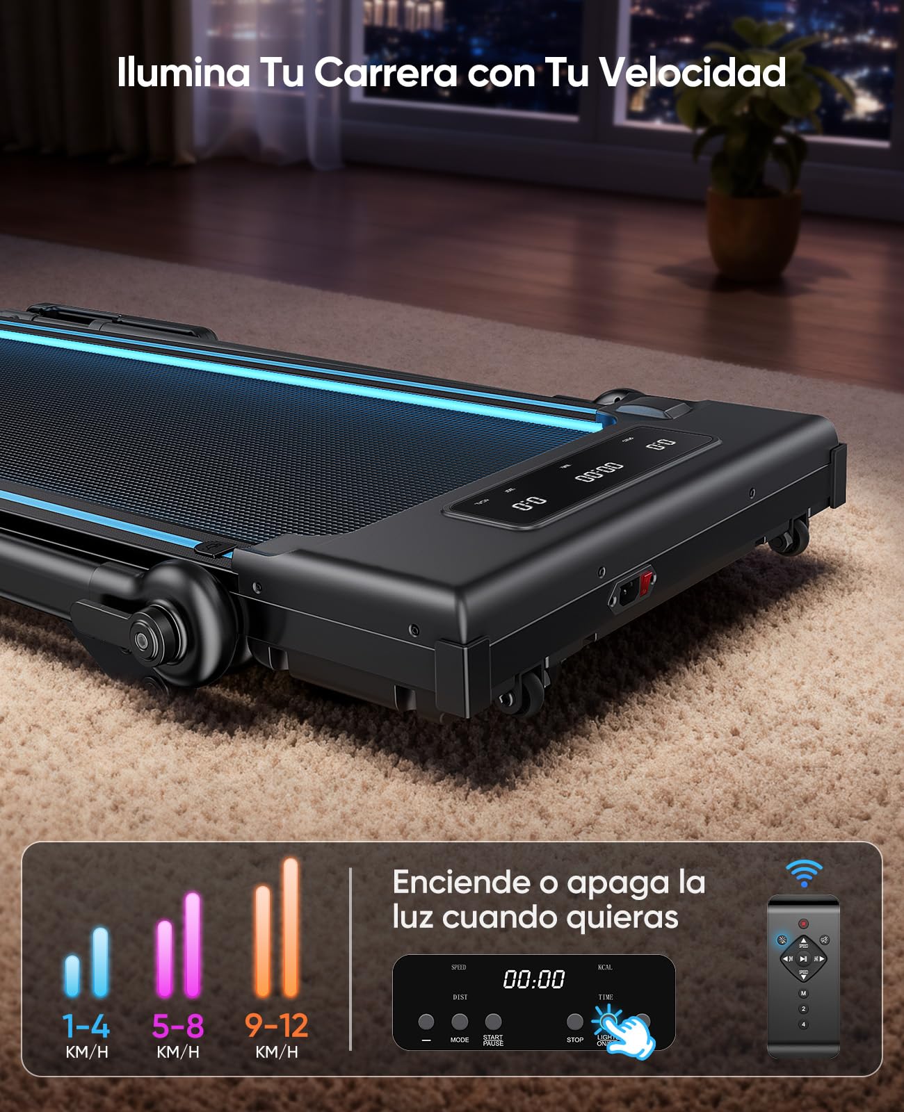 Cinta de Correr 6 en 1 con Inclinación,Walking Pad de hasta 12 km/h con Pendiente del 9%,Cinta de Correr Plegable de 2,5 HP para Oficina,Doble Pantalla LED,Capacidad de 120 kg (Light Blue)