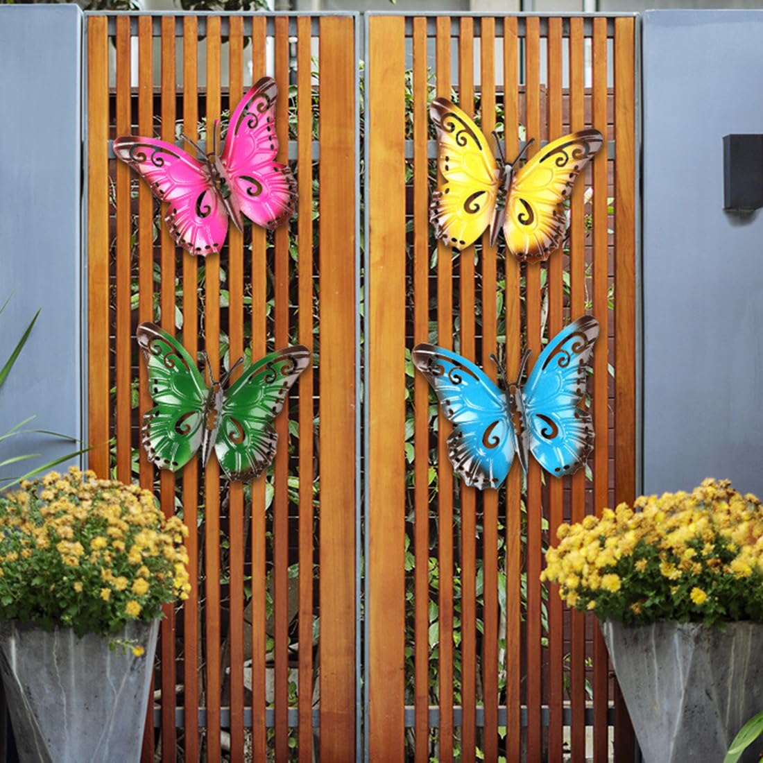 Elemento Decorativo Per Recinzione Giardino – Api E Farfalla In Acciaio – Effetto Ruggine Naturale