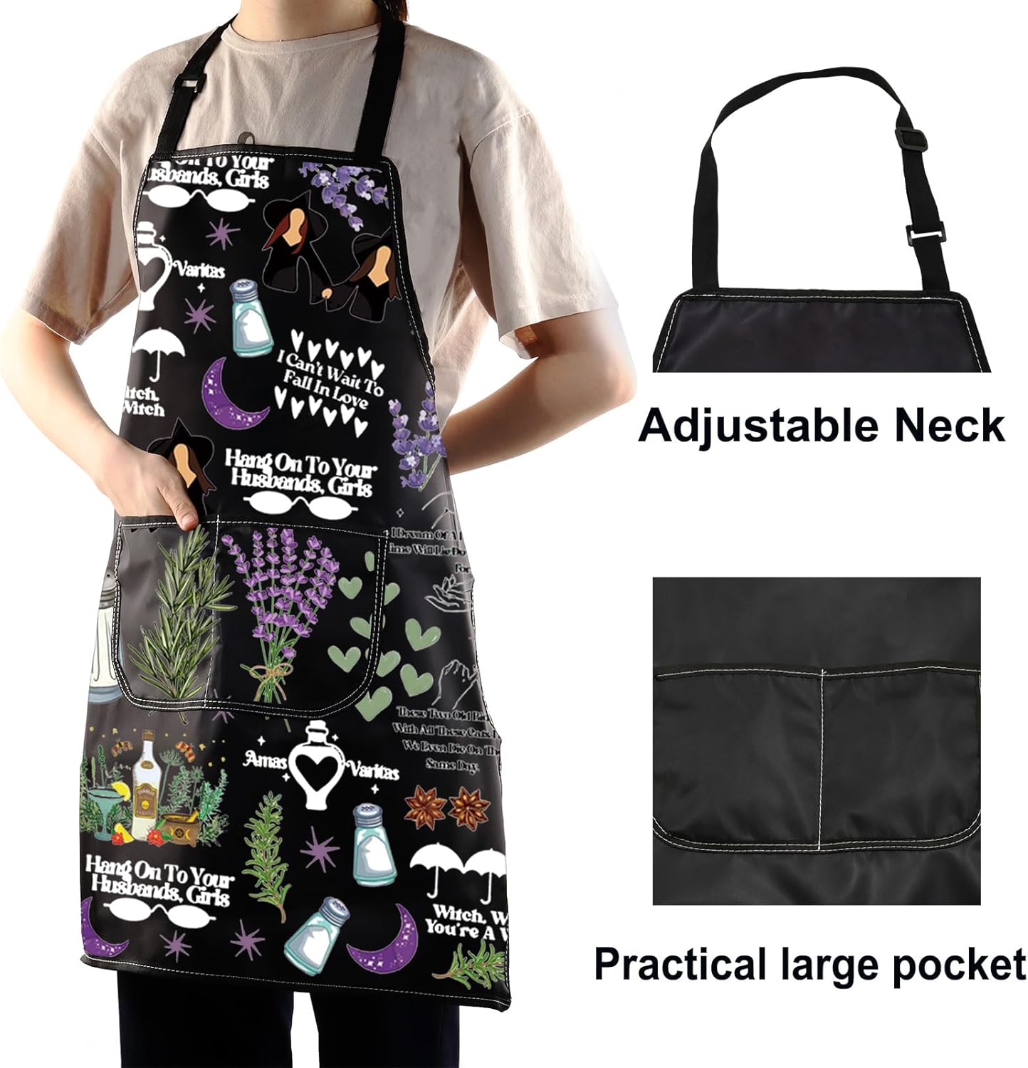 WZMPA Sisters Apothecary Kitchen Apron Magic Witches Gift Salt Rosemary Lavender Love Apron Midnight Margaritas Merch - Image 4