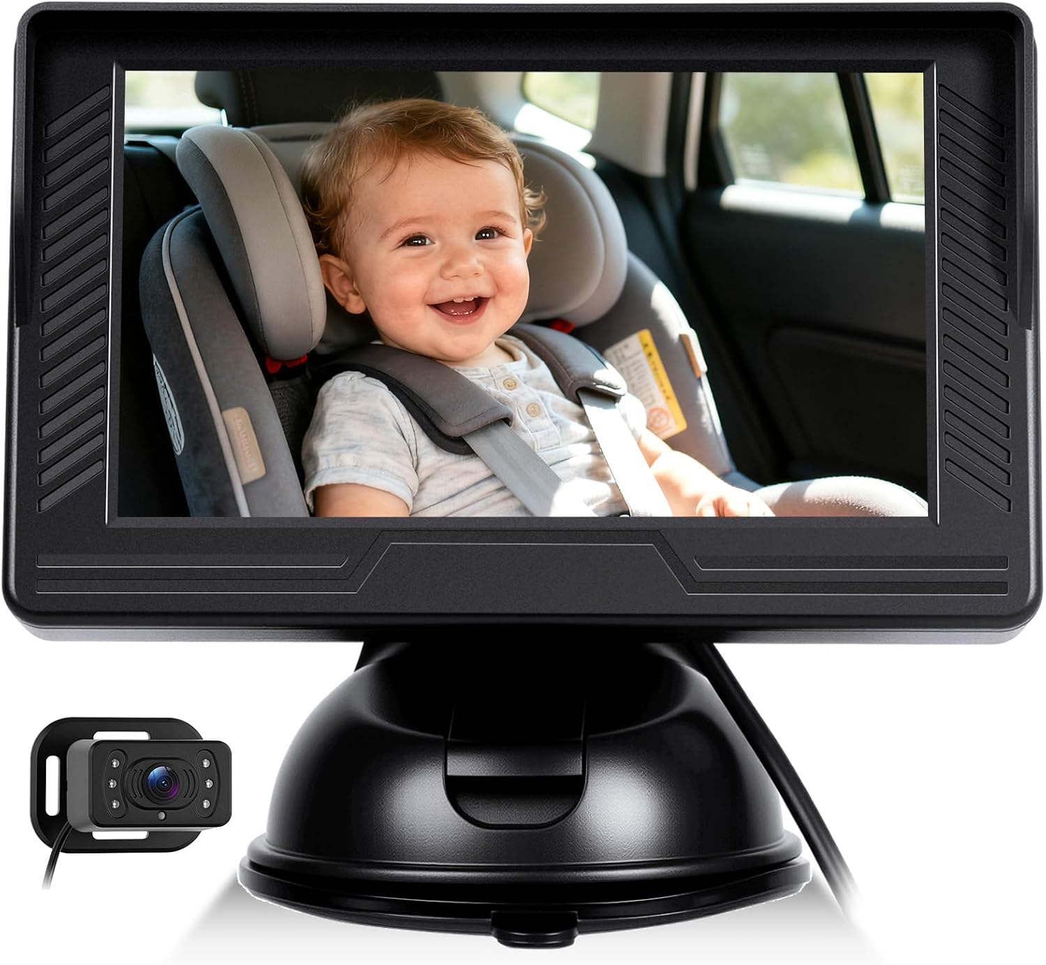 Baby Car Camera Rear-Facing Infant Monitor with Night Vision Car Camera for Baby Wide-Angle Lens Easy Install 360°Adjustable Display