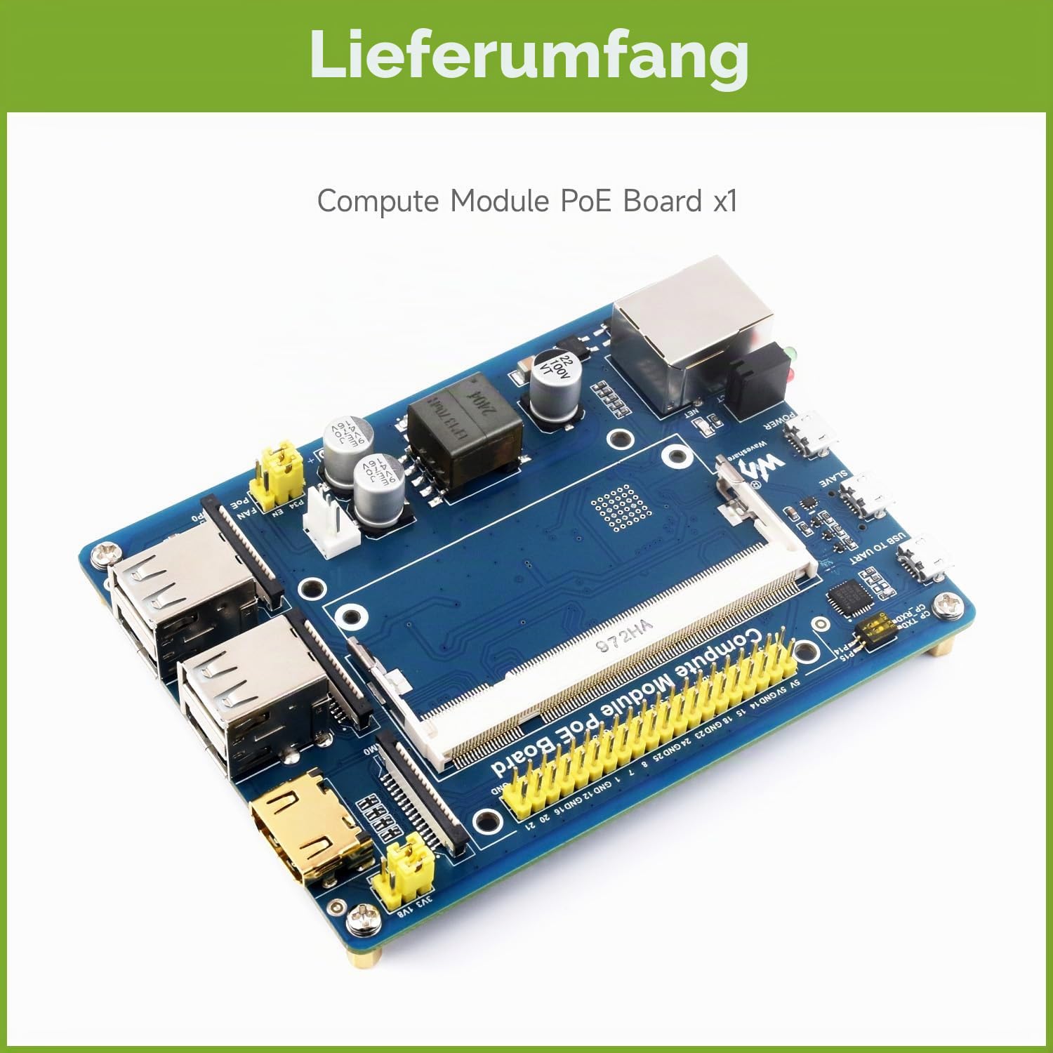 Waveshare Compute Module IO Board with PoE Feature Composite Breakout Board for Developing with Raspberry Pi CM3 / CM3L / CM3+ / CM3+L