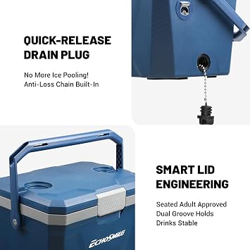 EchoSmile 20/35 Quart Insulated Cooler, Outdoor Portable Hard Shell Ice Chest