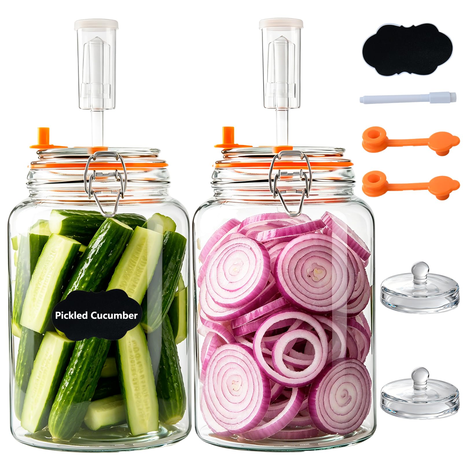 YBCPACK Lot de 2 grands bocaux de fermentation de 4 l pour kombucha, kimchi, kéfir – récipient Kimchi, large ouverture pour insertion, fermentation – Couvercle hermétique