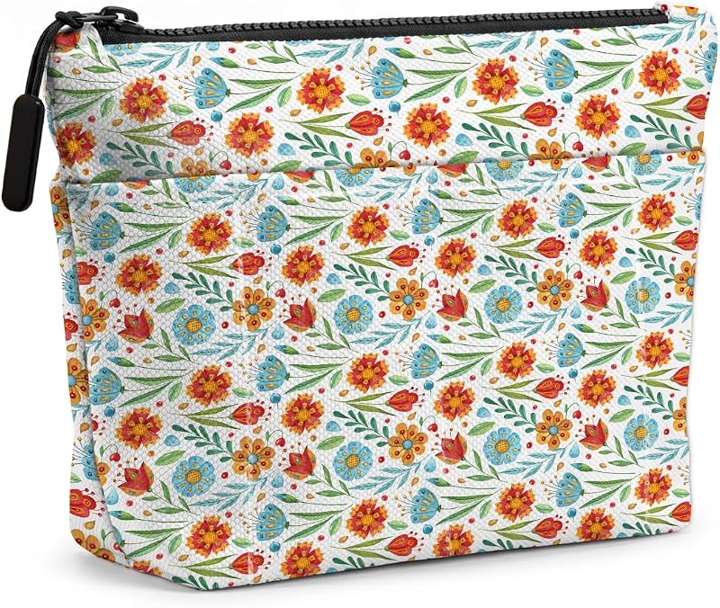 Necessaire floral jealance com bolsos externos e zíper, para maquiagem e viagem