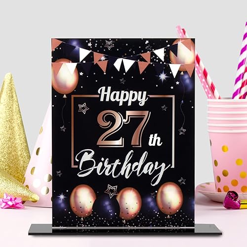 Miniatura 357 de LINGTEER Happy 11th Birthday Decorations, 2Pcs Black&Gold Stand Print Acrylic Table Centerpieces Backdrop Board- Cheers to 11 Years Old Fun Birthday