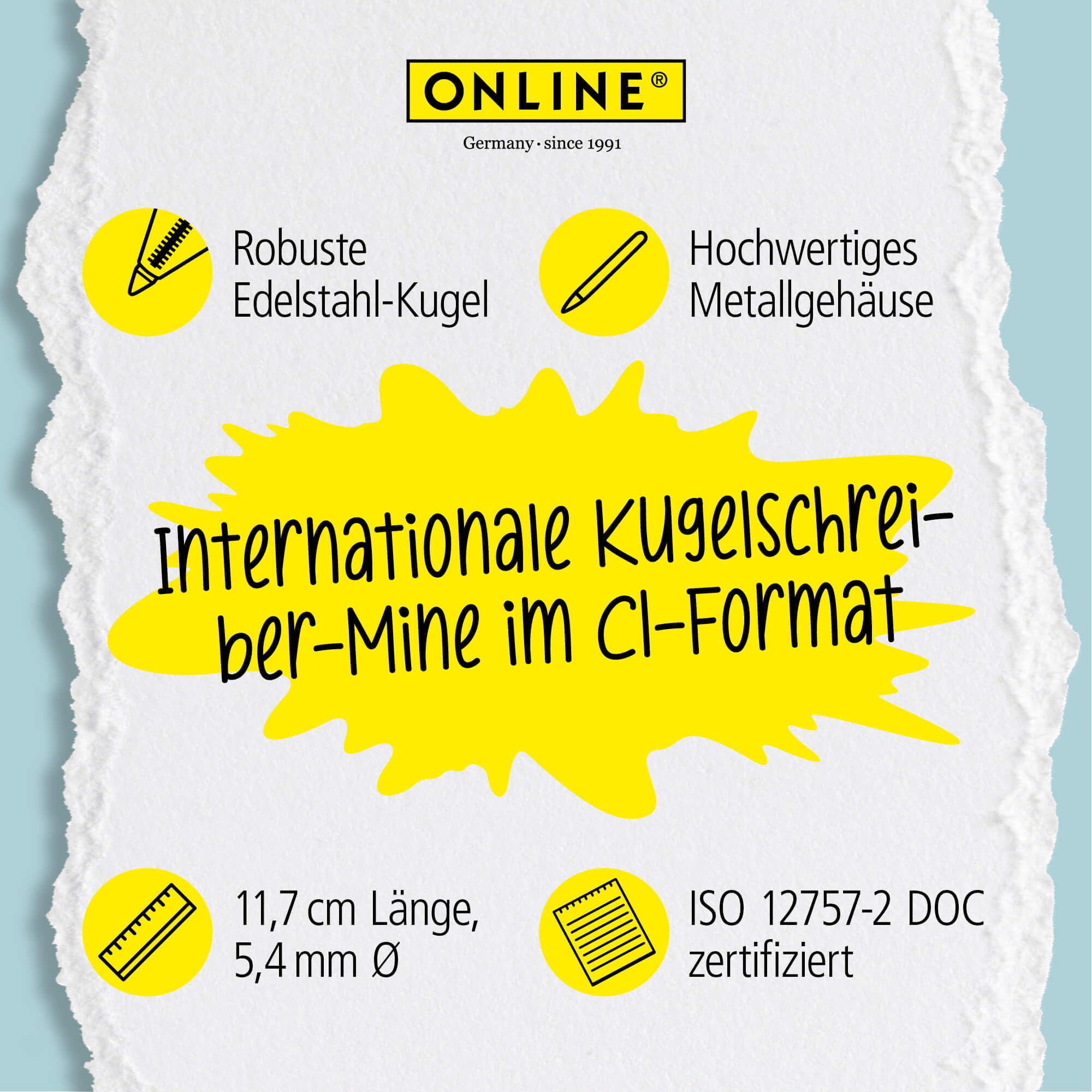 Online Schreibgeräte 40009/3 - Ricarica Per Penna A Sfera Standard Internazionale - Blu, Tratto Medio (M) - Corpo In Metallo, Per Documenti