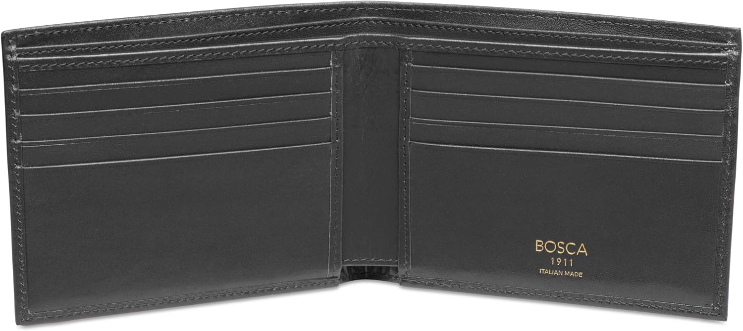 Bosca Men's Old Italian Leather Wallet RFID Blocking Modern Bifold Executive Design 8 Card Slots, Made in Italy - Cognac Brown