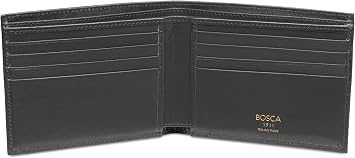 Bosca Mens Old Italian Leather Wallet RFID Blocking Modern Bifold Executive Design 8 Card Slots, Made in Italy - Black